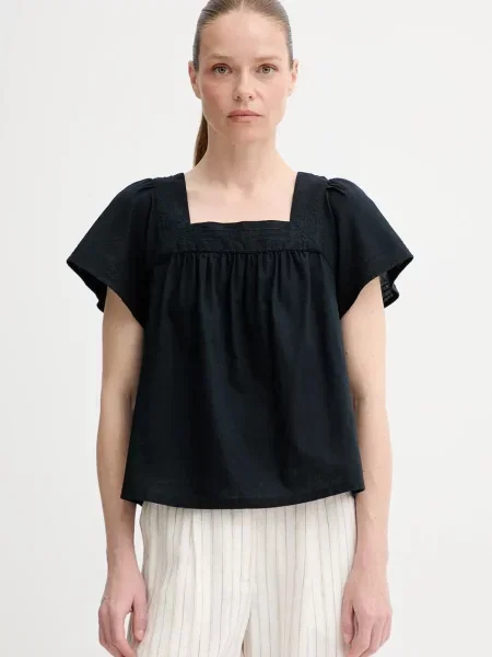 Levi's bluzka z domieszką lnu AMBRE BABYDOLL TANK gładka czarny