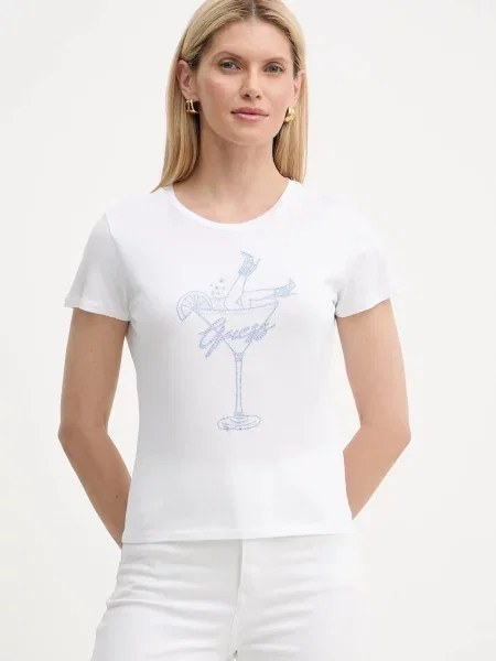 T-shirt GUESS Ss Tini Boots Bling Baby Tee White XS biała