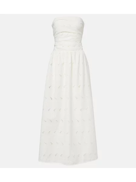 Rochie maxi Faithfull cu broderie drapată de costum alb