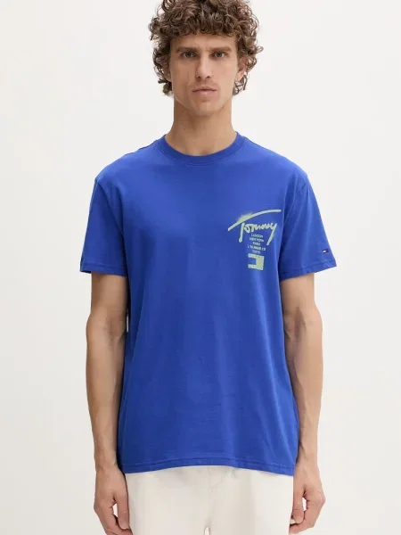 T-shirt o kroju regular fit z czystej bawełny Tommy Jeans niebieska
