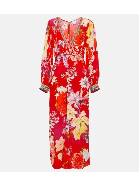 Rochie maxi Camilla de mătase de costum roșu