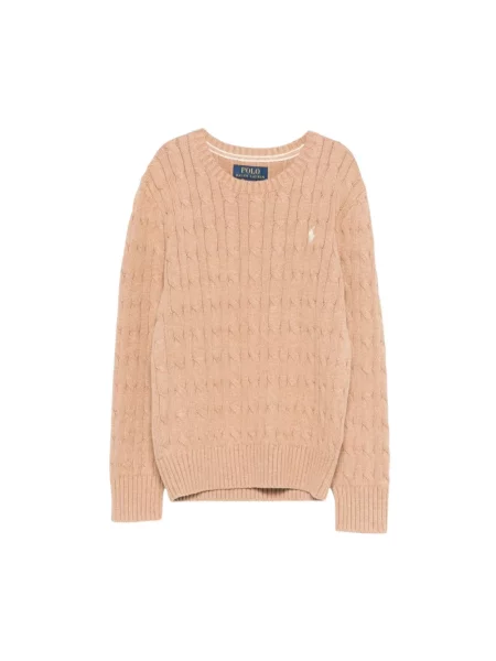Sweter z dzianiny z prążkowanymi wykończeniami Polo Ralph Lauren beżowy