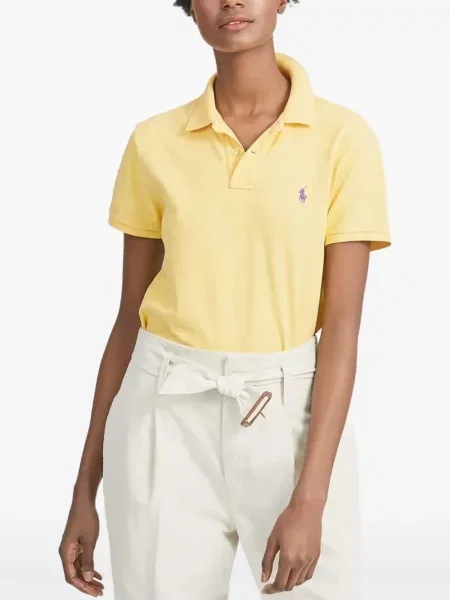Lanena polo majica Polo Ralph Lauren karirana zelena