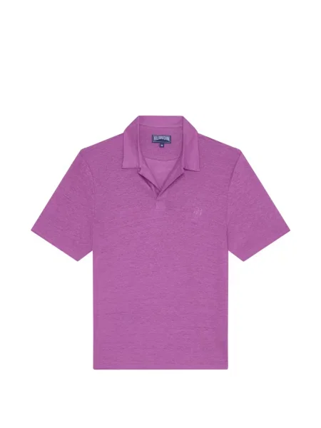 Lněné tričko Vilebrequin s výšivkou fialové