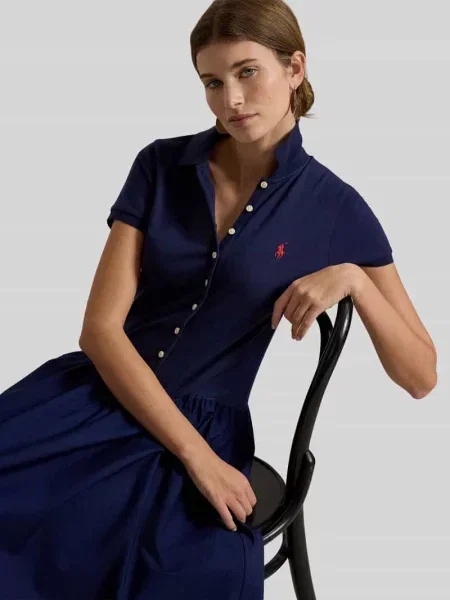 Sukienka casualowa z mieszanki bawełny z kołnierzykiem polo Polo Ralph Lauren granatowa
