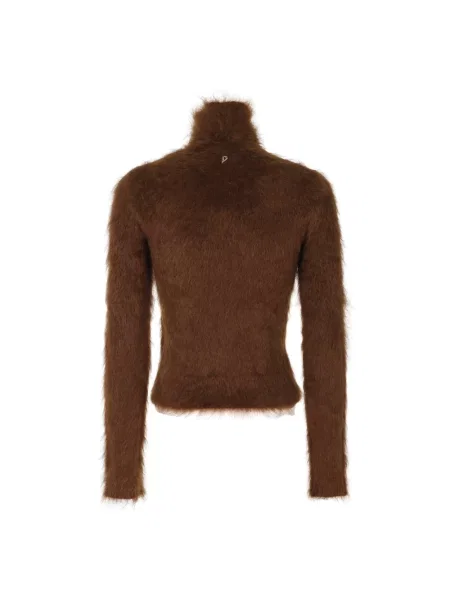 Lniany sweter z golfem Dondup brązowy
