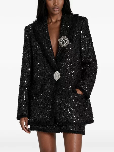 Sacou Philipp Plein din tweed negru