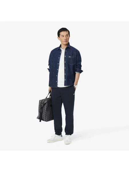 Lacoste Regularne Spodnie Dresowe Z Polaru granatowe