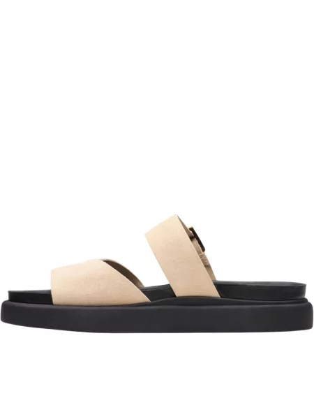 Klapki mules Clarks skórzane beżowe
