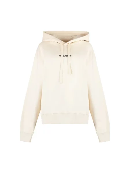 Bluza z kapturem Jil Sander z kapturem z logo beżowa
