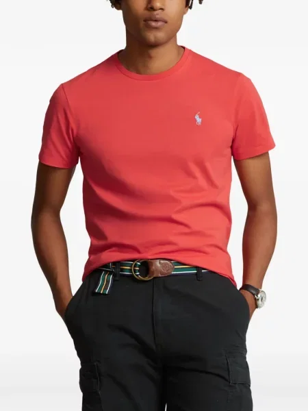 Matlasat tricou polo Polo Ralph Lauren cu decolteu rotund cu autograf roșu