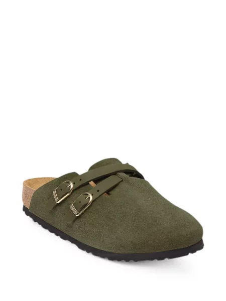 Sandale Birkenstock din piele de căprioară cu cataramă verde