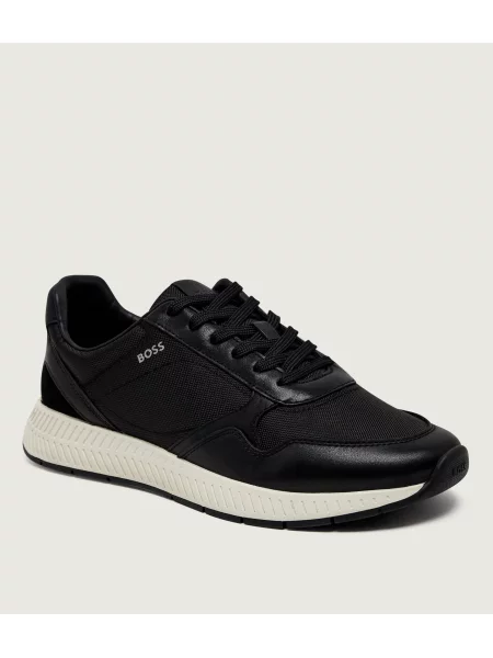 BOSS BLACK Sneakers tornacipő Titanium_Runn_buny bőr hozzáadásával fekete