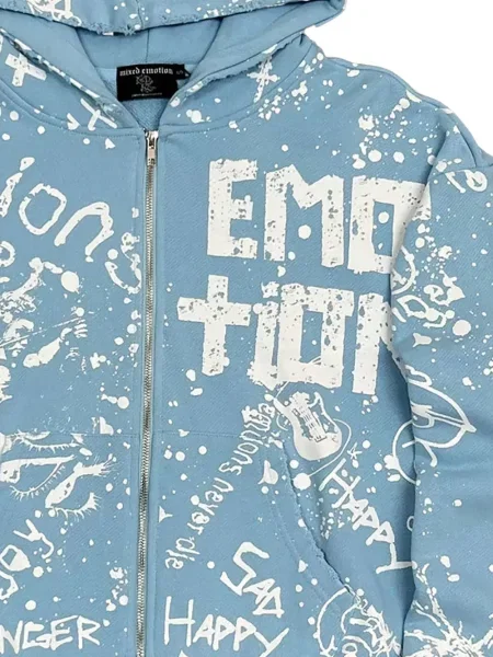Hanorac cu glugă Mixed Emotion cu imagine albastru