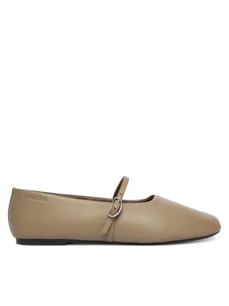 Kožené balerínky Calvin Klein OBLIQUE BALLERINA MJ LTH HDW béžová