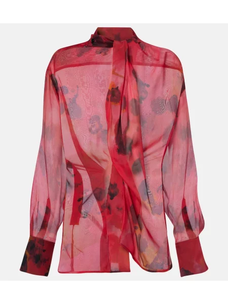 Bluză Victoria Beckham de mătase cu imagine drapată bordo