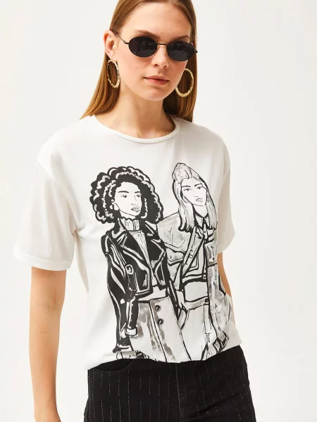 Olalook Tricou crem / gri negru