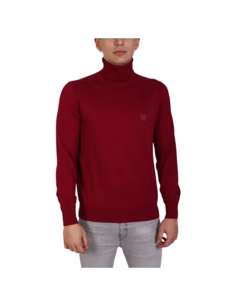 Lniany sweter z golfem Hugo do golfa czerwony