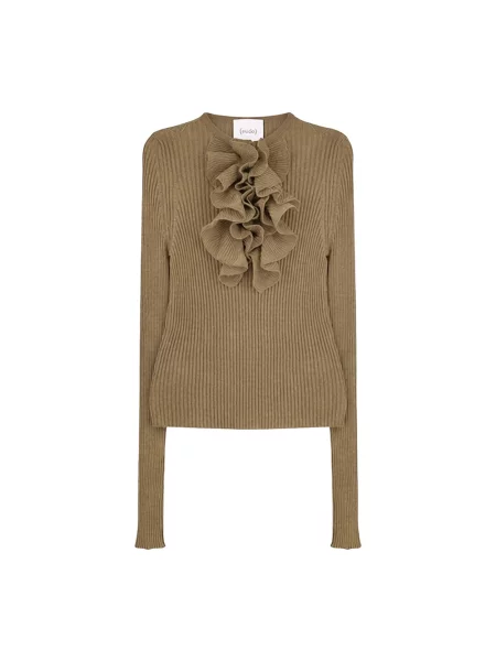 Sweter Nude z falbankami zielony