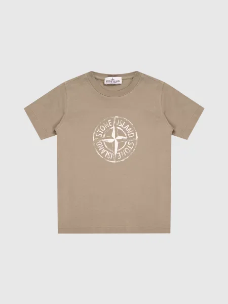 Дитяча футболка кольору хакі з принтом логотипа Stone Island