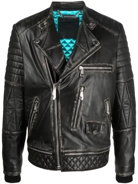 Kurtka skórzana Philipp Plein biker czarna