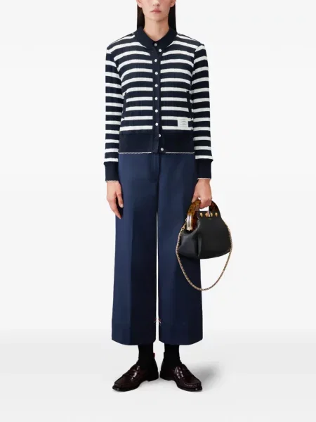 Tricou polo Thom Browne cu dungi albastru