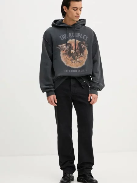 The Kooples bluza szary z kapturem z nadrukiem czarna