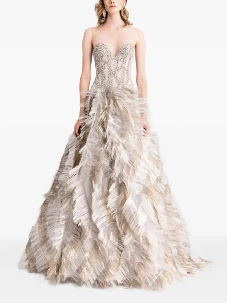 Sukienka maxi Gemy Maalouf z koralikami bez ramiączek garniturowa