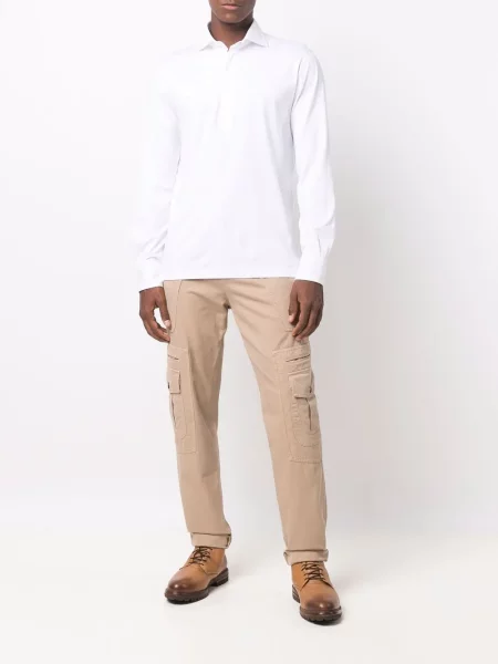 Lung tricou polo Brunello Cucinelli alb