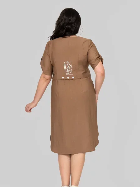 Лляна Сукня міді All Posa коричневий