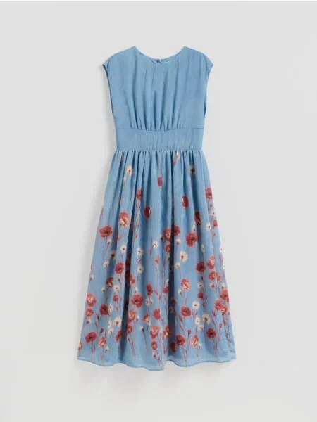 Reserved Rochie midi înflorată multicolor