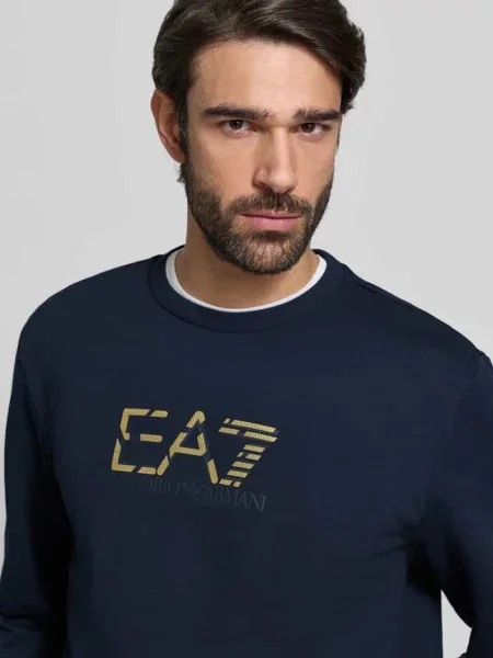 Bluza z logo i okrągłym dekoltem Ea7 Emporio Armani granatowa