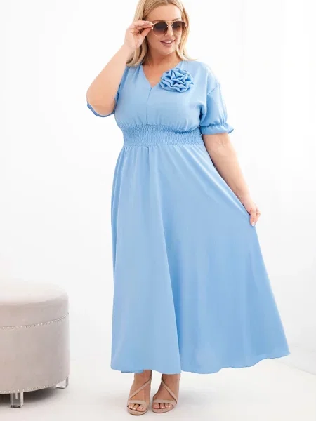 Rochie cu volane Kesi Włoski cu decolteu în V cu volane albastru