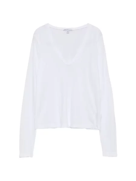 Lung tricou James Perse cu decolteu în V alb