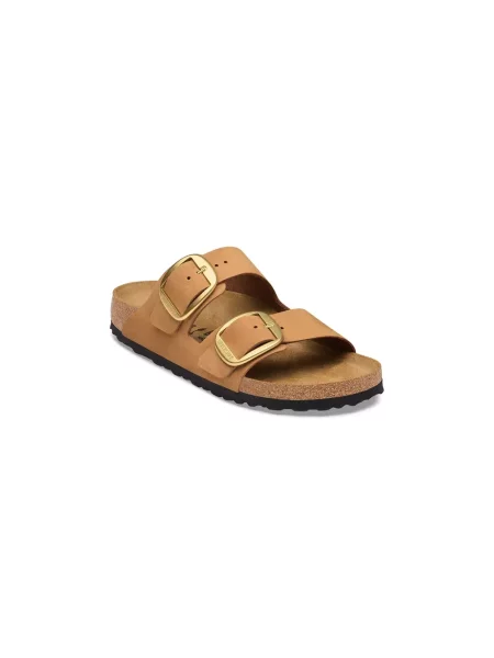 Klapki Birkenstock skórzane na sprzączkę brązowe