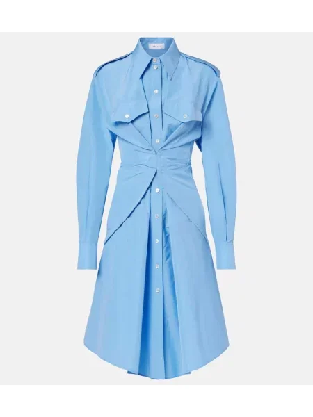Sukienka koszulowa Mcqueen drapowana popelinowa garniturowa niebieska