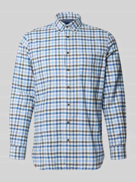 Koszula casualowa o kroju relaxed fit z czystej bawełny w kratkę vichy Christian Berg Men błękitna
