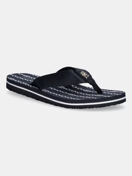 Джапанки Tommy Hilfiger TH CHAIN PRINT BEACH SANDAL с равна подметка тъмносиньо