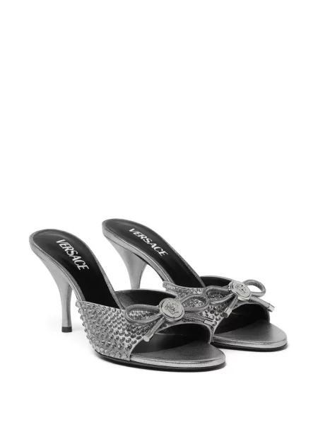 Papuci tip mules Versace din piele argintiu