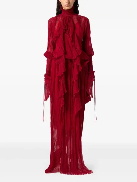 Rochie maxi Blumarine cu volane de costum roșu