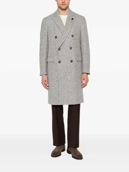 Παλτό Lardini tweed με μοτίβο ψαροκόκαλο διπλόκουμπα γκρι