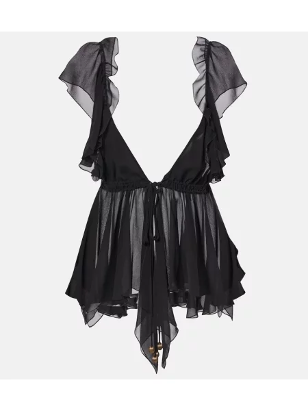 Top Chloé de mătase cu volane negru