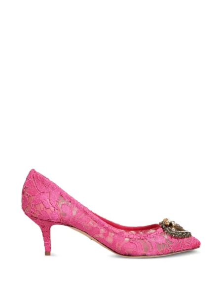 Pantofi cu toc Dolce & Gabbana din dantelă cu motiv cu inimi roz