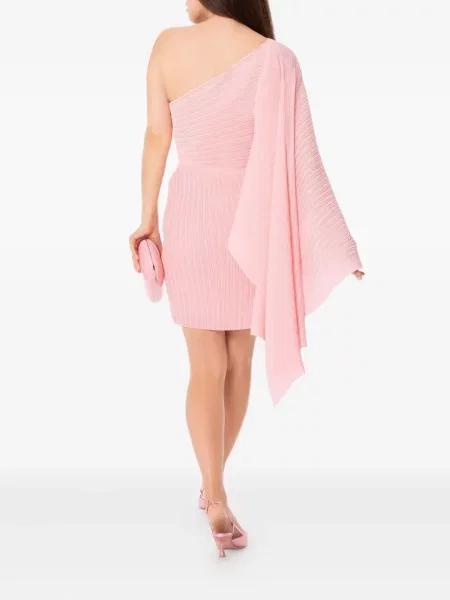 Rochie mini Solace London plisată cu un umăr gol de costum roz