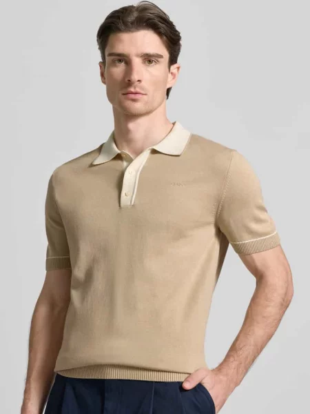 Koszulka polo o kroju slim fit z wyhaftowanym logo Gant beżowe