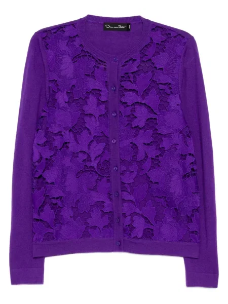 Cardigan Oscar De La Renta cu model floral din dantelă violet