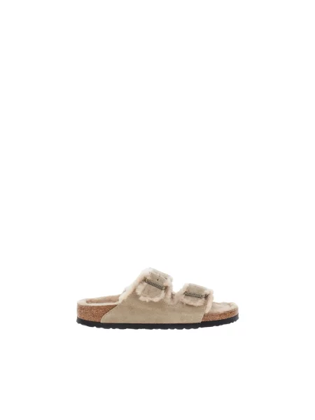 Birkenstock klapki zamszowe Arizona Shearling beżowe