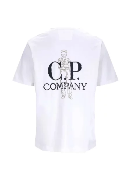 Тениска C.p. Company с кръгло деколте с автограф бяло