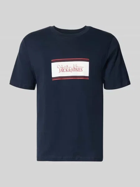 Damski t-shirt o kroju regular fit z nadruk z logo model Buster' Jack & Jones granatowa