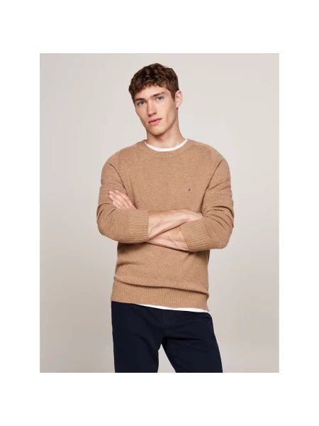 Mikina Tommy Hilfiger s okrúhlym výstrihom béžová